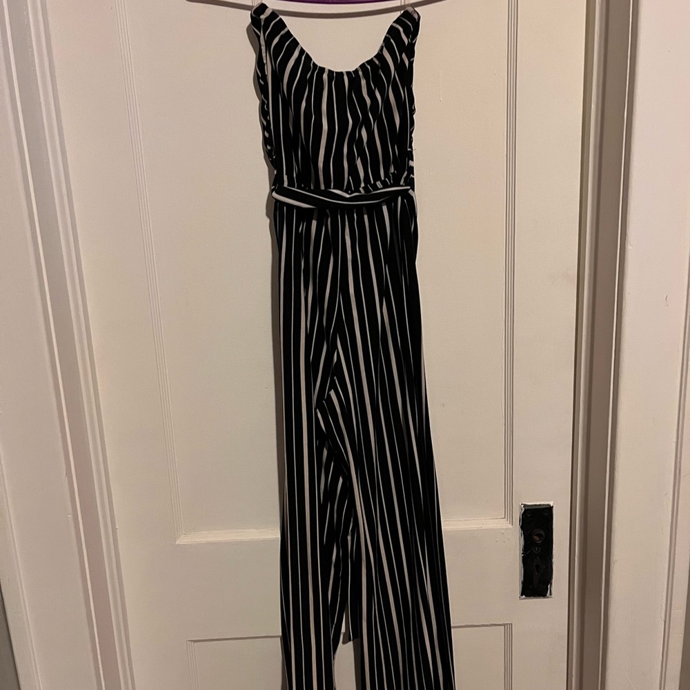 Black and White Striped Jumpsuit